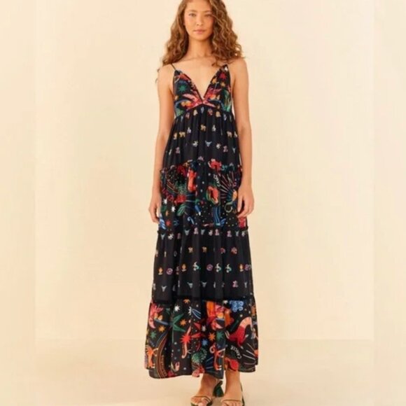 FARM Rio Dresses & Skirts - FARM RIO Rio Zodiac Embroidered Maxi Dress Black S NWT $295